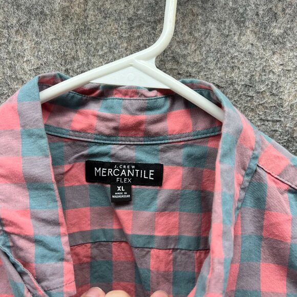 J Crew Shirt Mens XL Pink Grey Button Down Mercantile Flex Fit Cotton Checkered - Picture 9 of 12